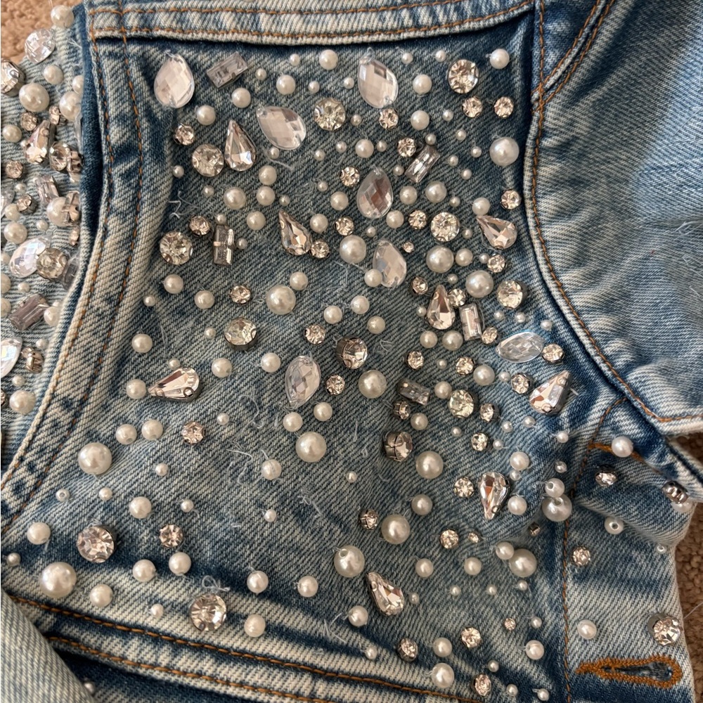 Alice + Olivia Blue Jean Jacket with Silver Embellishments - Picture 6 of 6